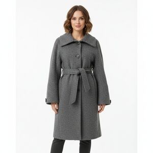 Stile Benetton Grey Textured Wool Blend Belted Wrap Coat - Size 40 (US 4/6)